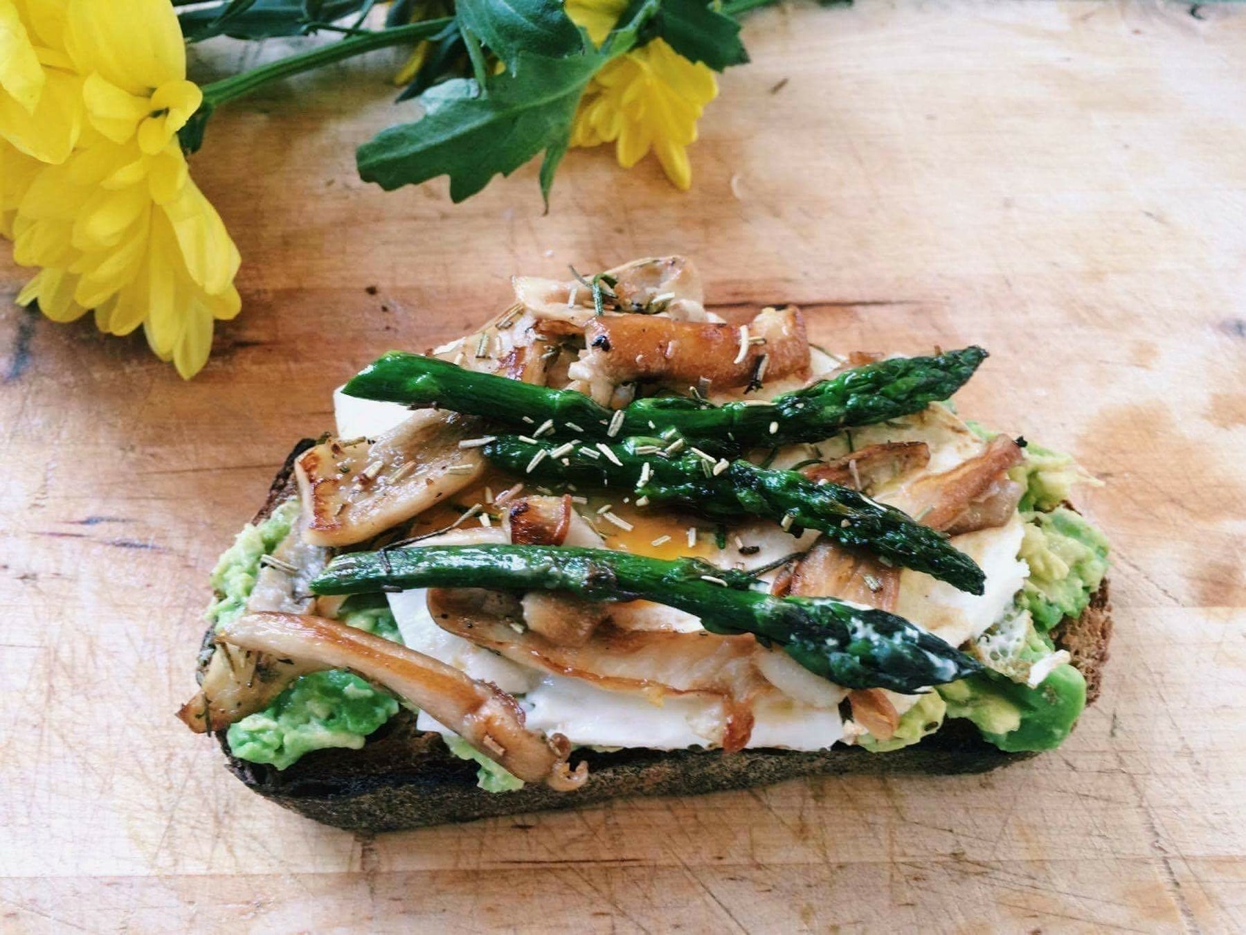 Oyster Mushrooms, Avo and Egg on Sourdough